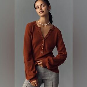 Anthropologie Wool Cashmere Blend Henley Fitted Sweater